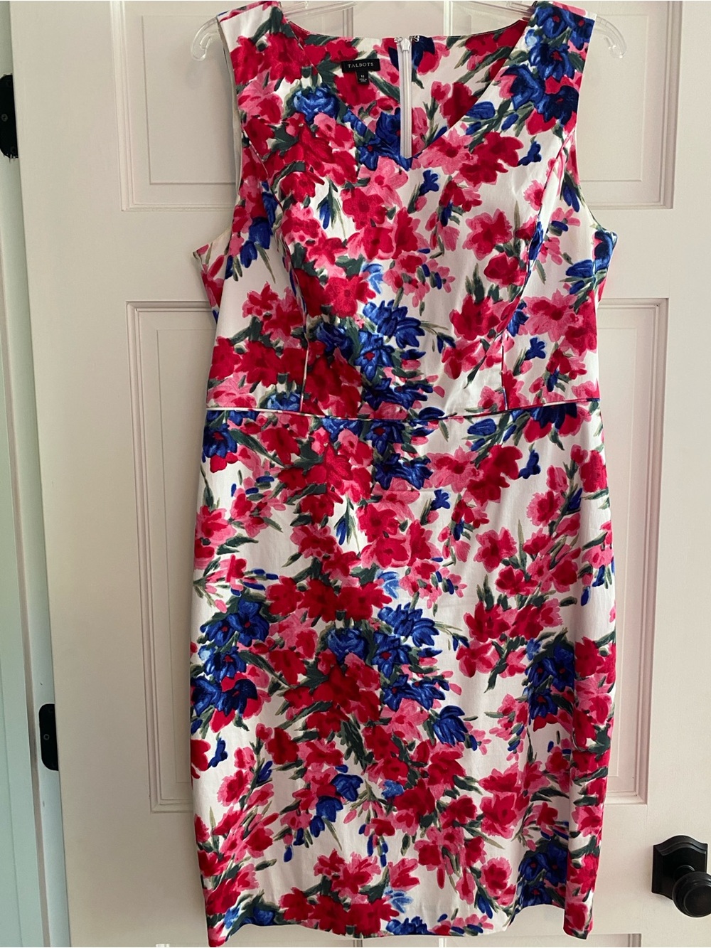 Talbots Floral V-Neck Sheath Dress Size 12 Cotton Stretch Fully Lined